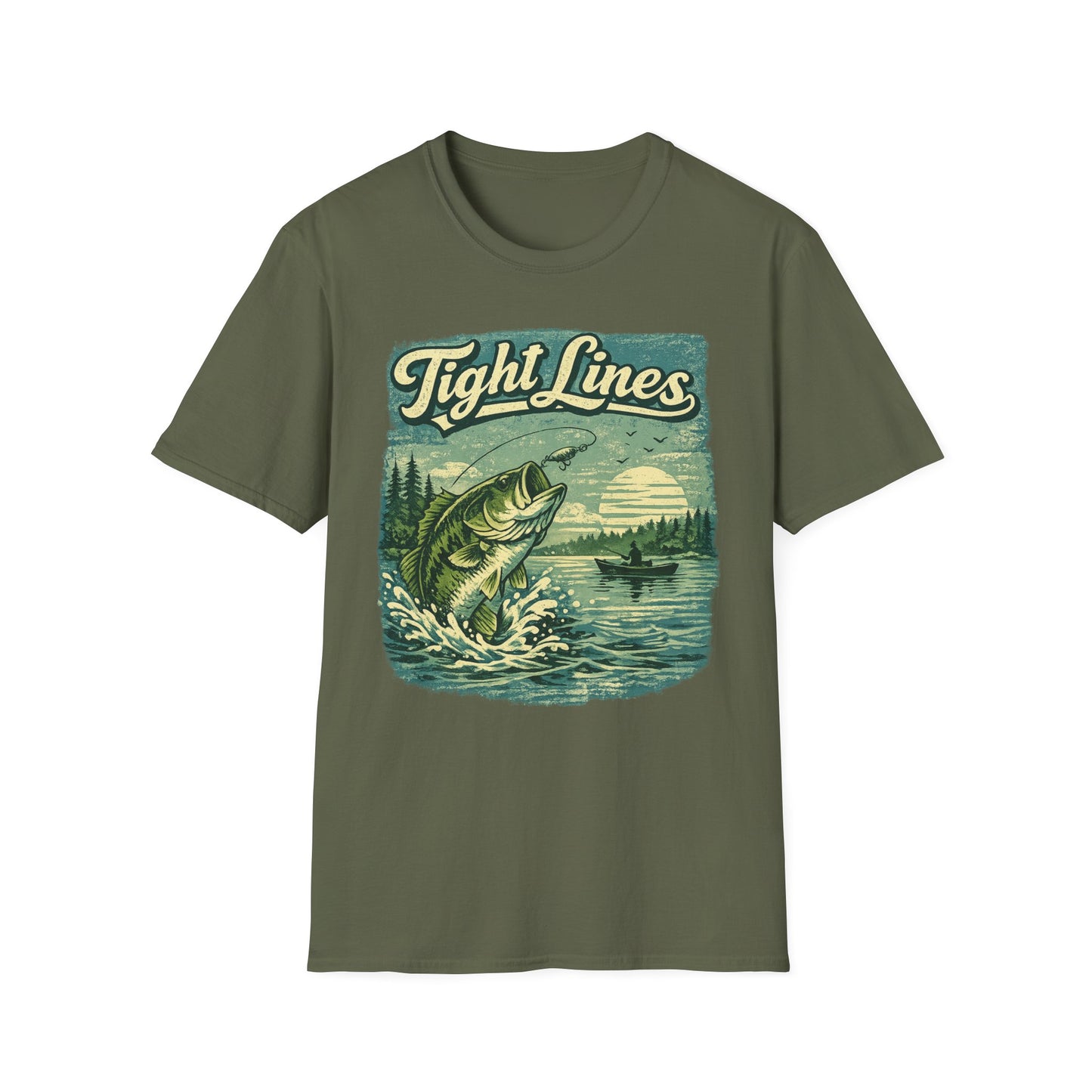 Tight Lines Fishing Graphic T-Shirt | Bass Fishing at the Lake Retro Design