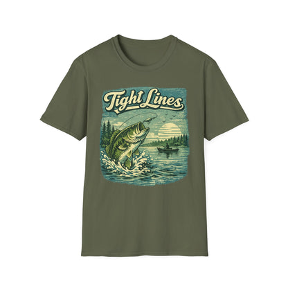 Tight Lines Fishing Graphic T-Shirt | Bass Fishing at the Lake Retro Design