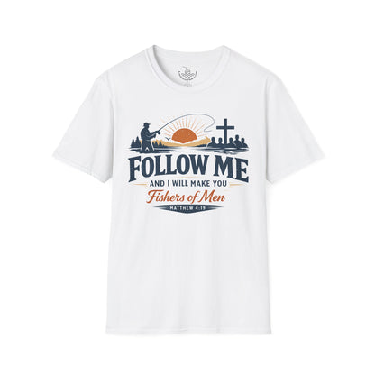 Follow Me Fishers of Men T-Shirt | Christian Fishing Faith Tee Scripture Bible Verse Gift Shirt