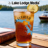 Glass of iced tea with Lake Eufaula map and compass graphic, lakeside.