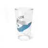 Clear pint glass with "Lake Erie" text, blue lake graphic, and compass rose.