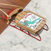Wooden sled ornament with red runners and twine, featuring "Merry Christmas FROM Lake Granby".