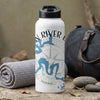 White bottle with compass, lake design, and "KEN RIVER" text.
