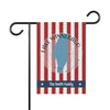 Garden flag with red and white stripes, a blue lake shape, and "The Smith Family" text.