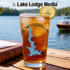 Glass with iced tea, blue lake outline, compass, and "Texas" text.