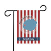 Garden flag with red and white stripes, Crater Lake map, and "The Smith Family" text.