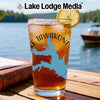 Glass with iced tea, lemon slice, and Lake Tawakoni map graphic.