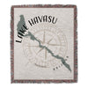Woven blanket featuring a map of Lake Havasu, Arizona, with a compass rose design.