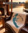 Woven blanket featuring Arkabutla Lake, Mississippi map and compass design.