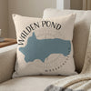 Walden Pond Massachusetts map design on a light-colored throw pillow.