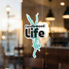 Candlewood Life sticker with lake outline and copyright text on a window.