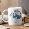 White mug with Choke Canyon Lake Texas map and compass design.