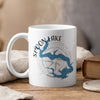 White mug with blue Spoon Lake Illinois map graphic and compass rose.