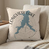 Pillow with Longview Lake Missouri map design and compass rose.