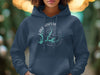 Navy hoodie with Lake Shasta map and compass design.