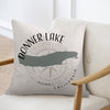 Donner Lake California map and compass design on a linen throw pillow.