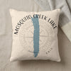 Pillow with "Mosquito Creek Lake Ohio" text and compass design.
