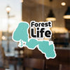 Turquoise Michigan-shaped sticker overlaying "Forest Life" text, copyright Lake Lodge Media LLC.