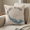 Sanibel Island Florida map and compass rose on a decorative throw pillow.