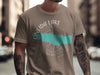 Brown t-shirt with turquoise Oneida Lake map graphic and compass rose.