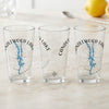 Three clear glasses with "Candlewood Lake Connecticut" and map graphic.