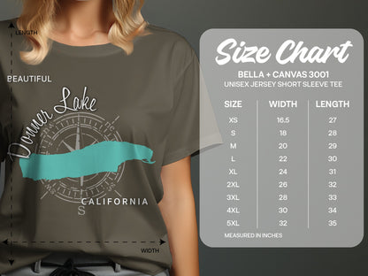 T-shirt size chart for Bella + Canvas 3001 unisex short sleeve tee.
