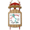 Sleigh ornament with "Merry Christmas FROM Lizard Lake" and snowflakes.