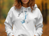 White hoodie featuring a compass graphic with Lake Lanier outline and "Georgia" text.