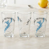 Three glass tumblers with "Lake Hopatcong New Jersey" text and map graphic.