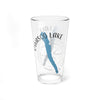 Clear glass pint glass with "Owasco Lake" text, blue lake outline, and compass rose graphic.
