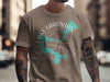 Taupe t-shirt with Lake Lahontan map and compass graphic.