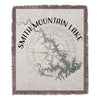 Smith Mountain Lake Virginia map woven throw blanket with compass rose design.