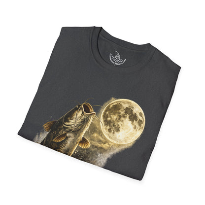 Catfish Fishing Howl at the Moon Night River Graphic T Shirt, Retro Catfish Spawn Fish Tee, Angler Fishing Shirt Gift