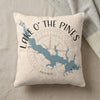 Cream pillow with blue Texas map graphic and "Lake O' The Pines" text.