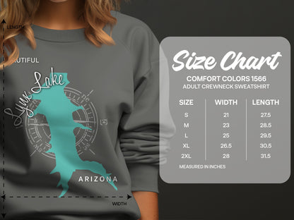 Size chart for Comfort Colors 1566 adult crewneck sweatshirt.