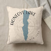 Honeoye Lake New York map pillow with compass rose and text.