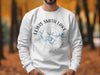 White sweatshirt with Lewis Smith Lake Alabama map and compass design.