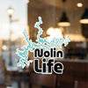 Nolin Life sticker with a teal lake outline over black text.