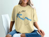 Alder Lake Washington map and compass graphic on a light yellow t-shirt.