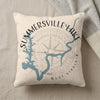 Summerville Lake West Virginia map design on a cream decorative pillow.