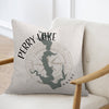 Pillow with Perry Lake Kansas map design and compass graphic
