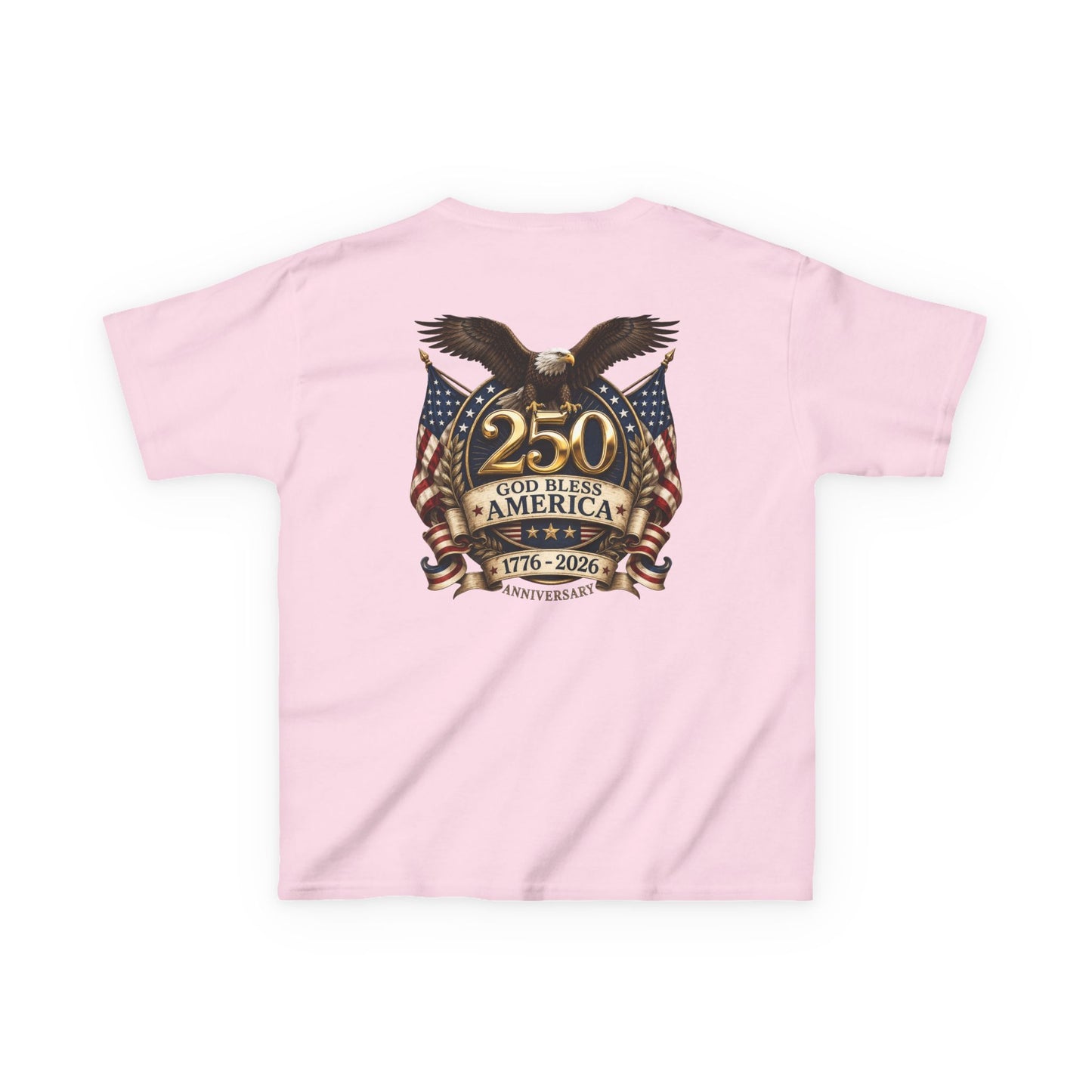 USA Youth 250th Anniversary FREEDOM Kids Shirt | Front and Back Design | Patriotic Fourth of July Bald Eagle American Flag
