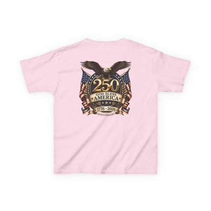 USA Youth 250th Anniversary FREEDOM Kids Shirt | Front and Back Design | Patriotic Fourth of July Bald Eagle American Flag