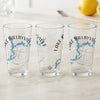 Three clear glasses with Lake Shelbyville map and compass design.