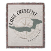 Tapestry with Lake Crescent map, compass, and "Washington" text.
