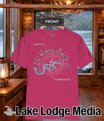 Pink t-shirt with "Old Hickory Lake Tennessee" text and compass design.