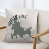 Pillow with Shaver Lake California map graphic and compass rose design.