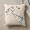 Lake Sonoma California map pillow with compass rose detail.