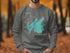 Grey sweatshirt with turquoise "Beautiful Loon Lake MINNESOTA" map design.