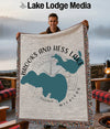 Woven blanket with Brooks and Hess Lake, Michigan map design.